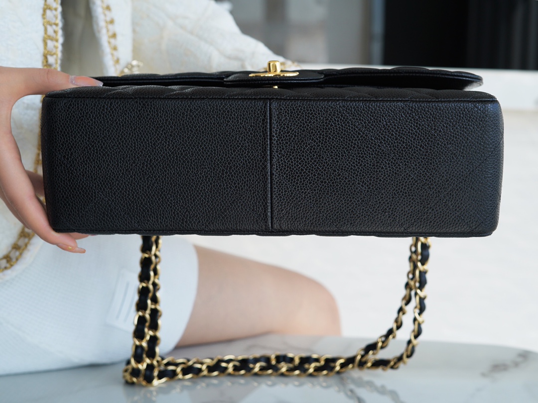 CF Classic Flap Jumbo Caviar Calfskin Black & Gold  