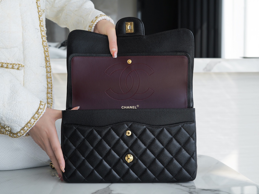 CF Classic Flap Jumbo Caviar Calfskin Black & Gold  