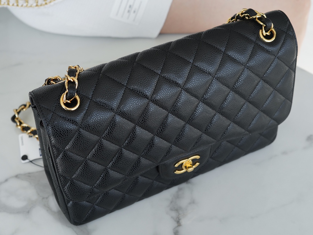 CF Classic Flap Jumbo Caviar Calfskin Black & Gold  