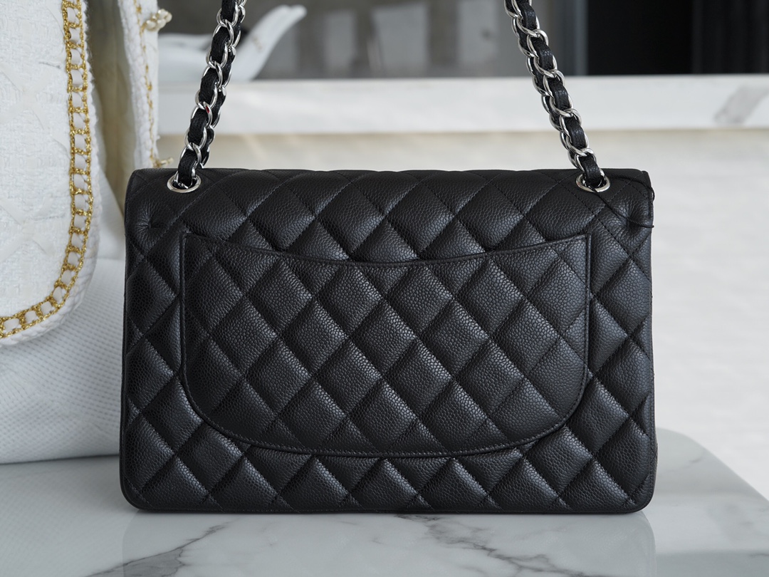 CF Classic Flap Jumbo Caviar Calfskin Black & Silver  