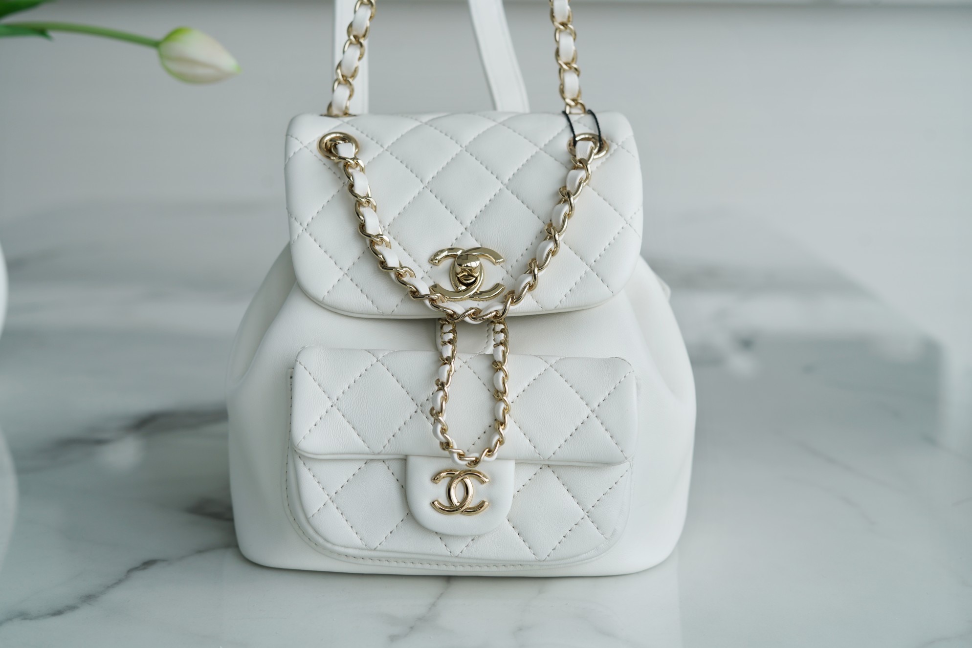 CHANEL✦ 22A New Duma Backpack Lambskin White  