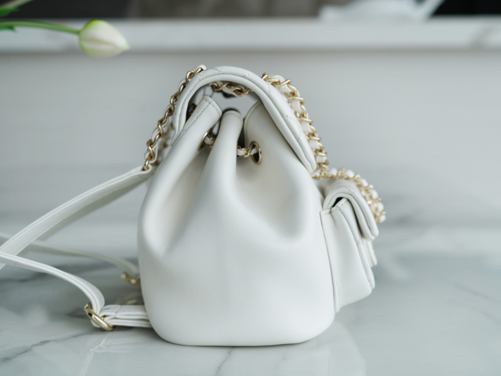 CHANEL✦ 22A New Duma Backpack Lambskin White  