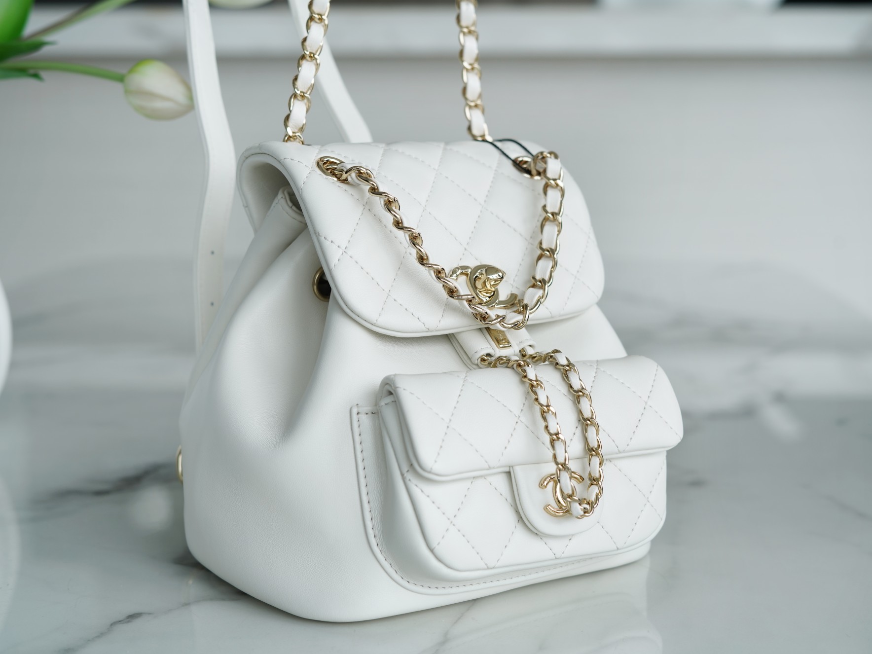 CHANEL✦ 22A New Duma Backpack Lambskin White  