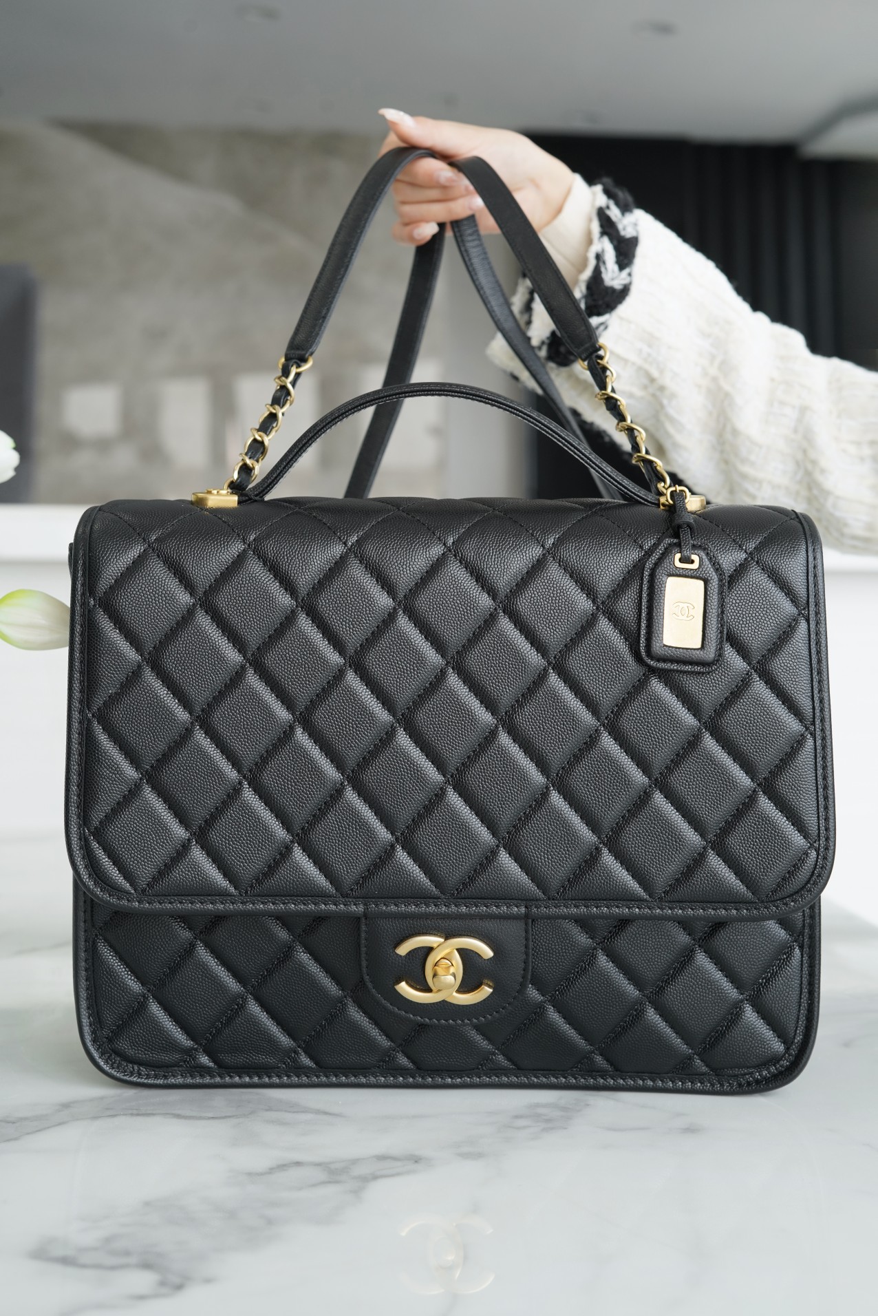 CHANEL 22K Haute Couture Caviar Backpack Fine Grain Calfskin  