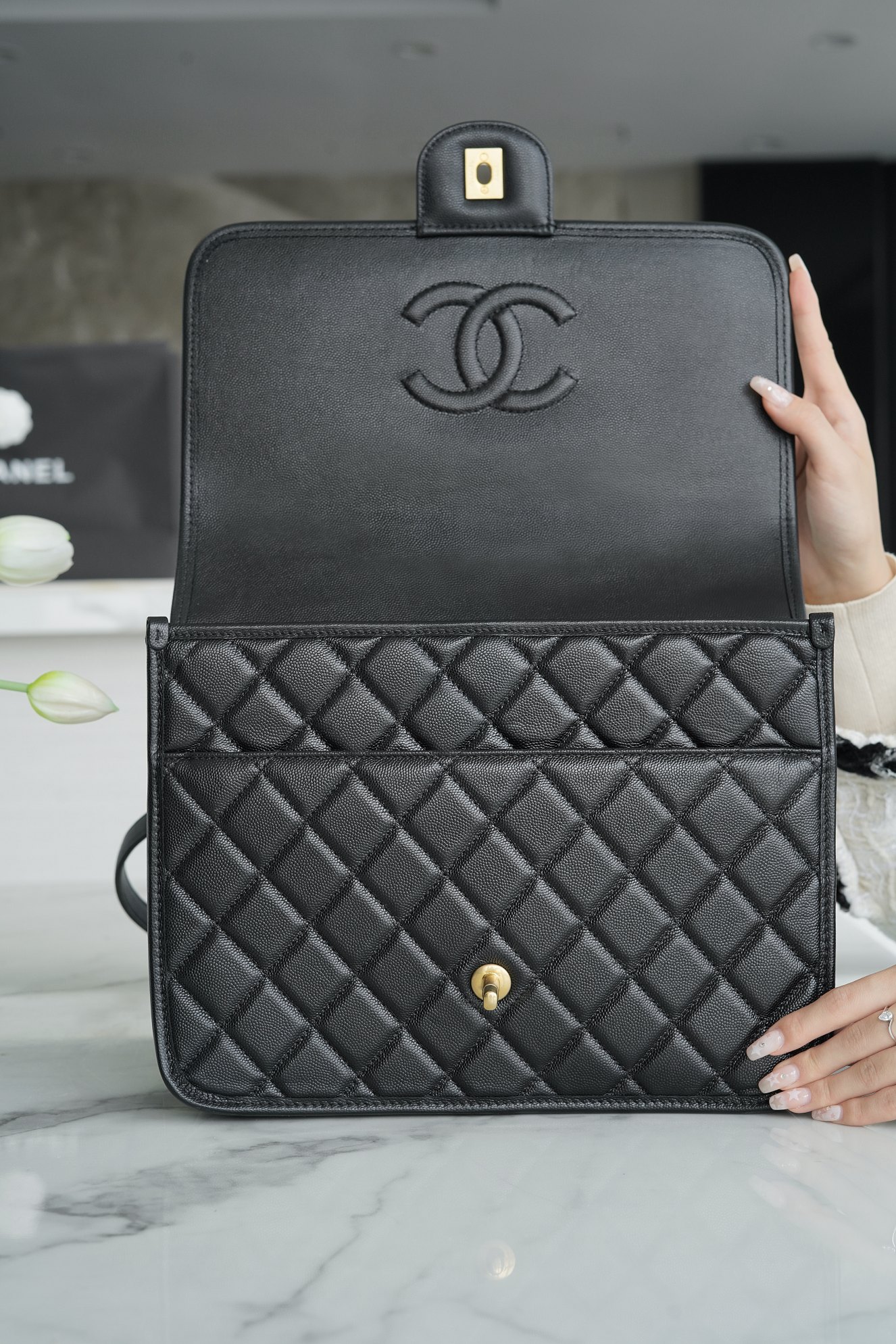 CHANEL 22K Haute Couture Caviar Backpack Fine Grain Calfskin  