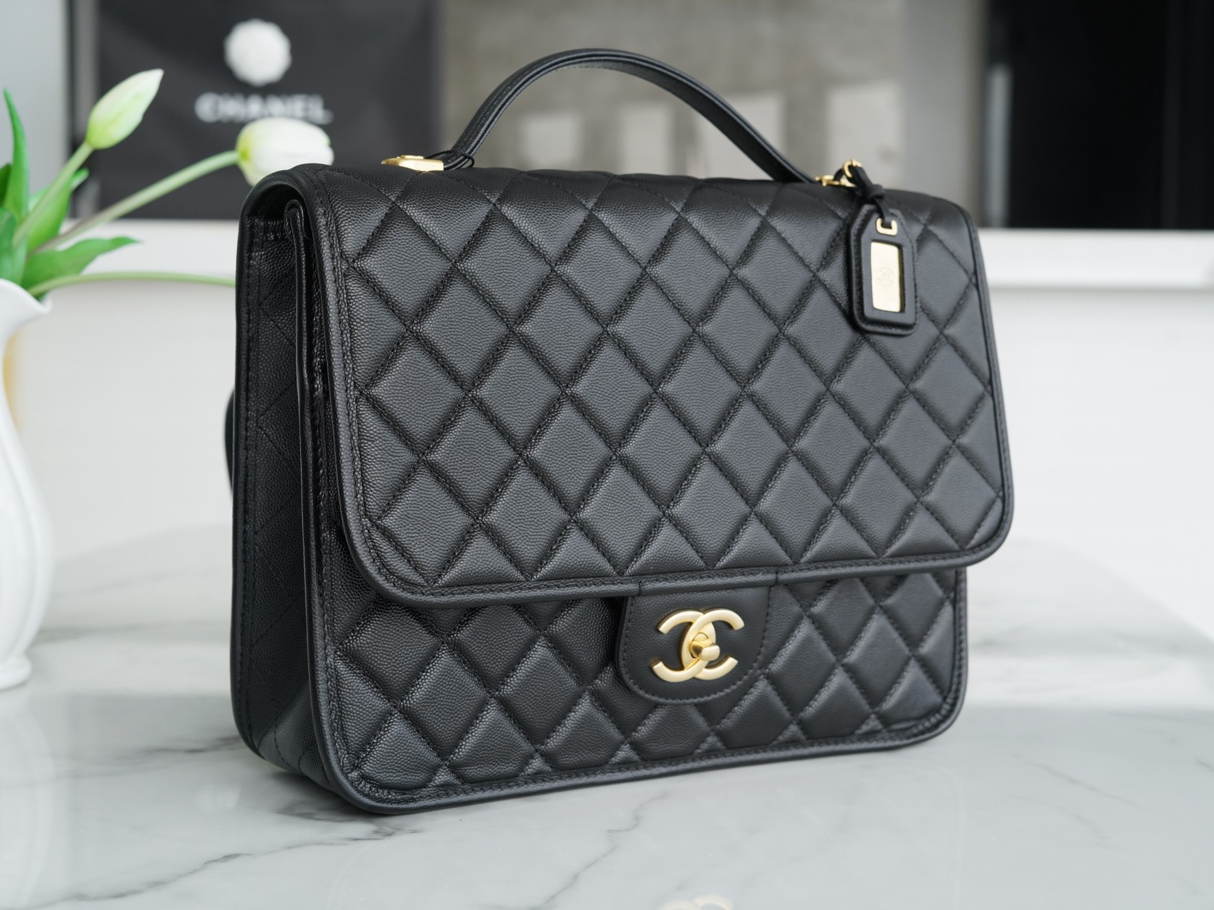 CHANEL 22K Haute Couture Caviar Backpack Fine Grain Calfskin  