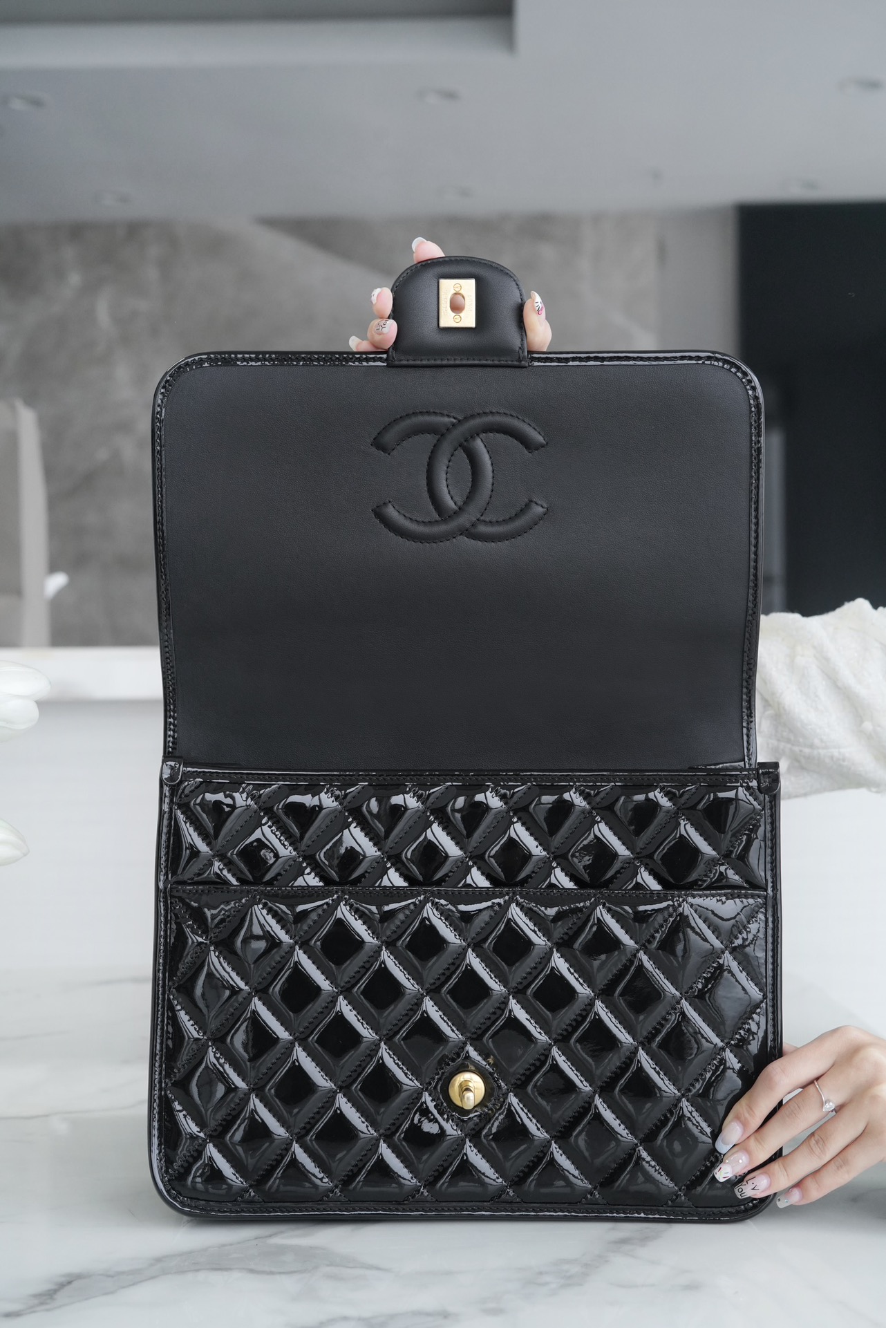 CHANEL 22K Haute Couture Patent Leather Backpack  