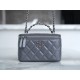 CHANEL 23K Rhinestone Handle Long Box Deep Grey Lambskin  