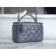 CHANEL 23K Rhinestone Handle Long Box Deep Grey Lambskin  