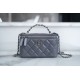 CHANEL 23K Rhinestone Handle Long Box Deep Grey Lambskin  