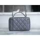 CHANEL 23K Rhinestone Handle Long Box Deep Grey Lambskin  