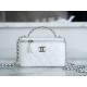 CHANEL 23K Rhinestone Handle Long Box White Lambskin  