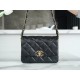 CHANEL 23K Fall/Winter Collection 19 Wide Strap Flap Bag Black & Gold Crinkled Calfskin  