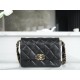 CHANEL 23K Fall/Winter Collection 19 Wide Strap Flap Bag Black & Gold Crinkled Calfskin  