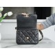 CHANEL 23K Fall/Winter Collection 19 Wide Strap Flap Bag Black & Gold Crinkled Calfskin  