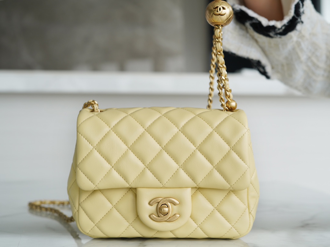 Chanel CF Metal Ball Square Fatty Chick Yellow  