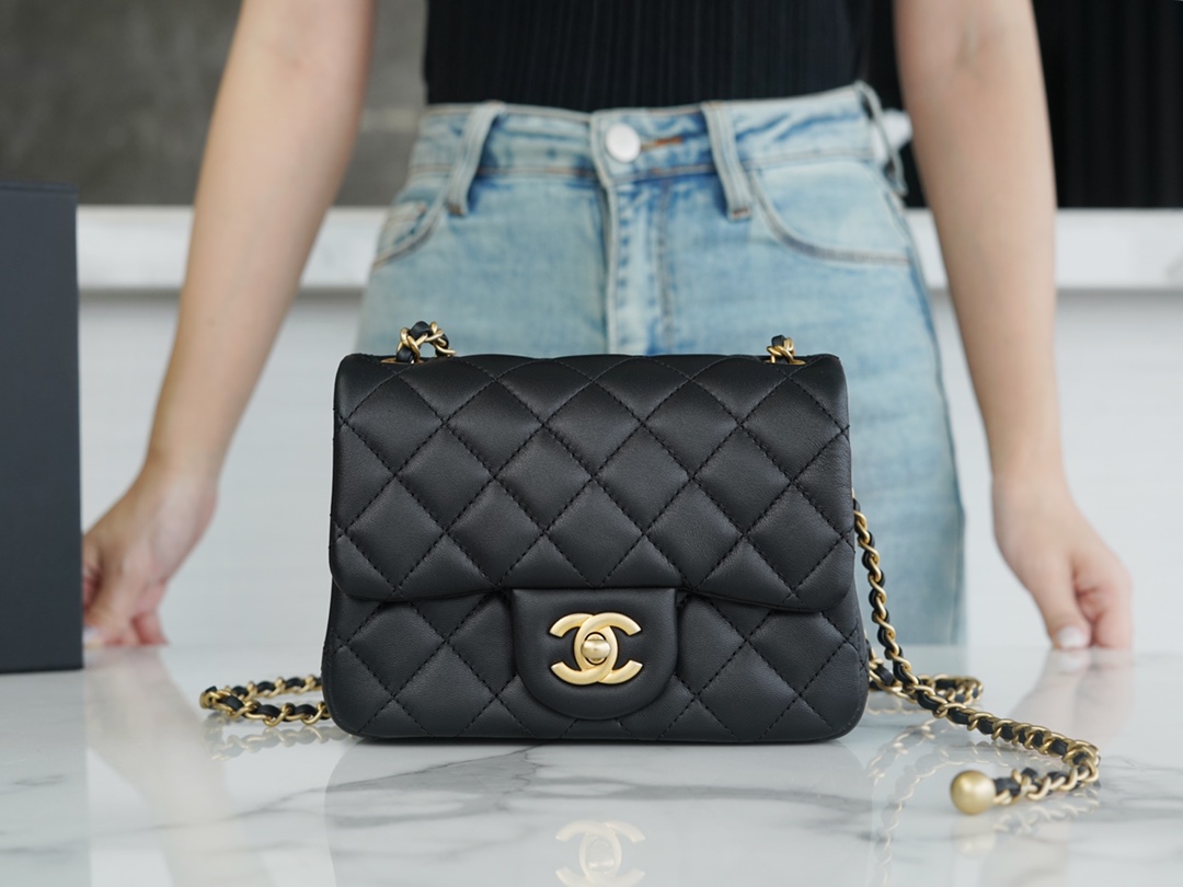 Chanel 23K Metal Ball Square Fatty Black  