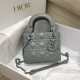 Lady Dior: 3-grid Matte Grey Diamond Lattice, Embossed Cowhide, Matte Hardware, Size: 17cm  