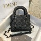 Lady Dior: 3-grid Matte Black Diamond Lattice, Embossed Cowhide, Matte Black Hardware, Size: 17cm  