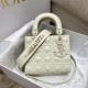 Lady Dior: 4-grid Matte White Diamond Lattice, New Diamond Pattern, Embossed Cowhide, Matte Hardware, Size: 20cm  