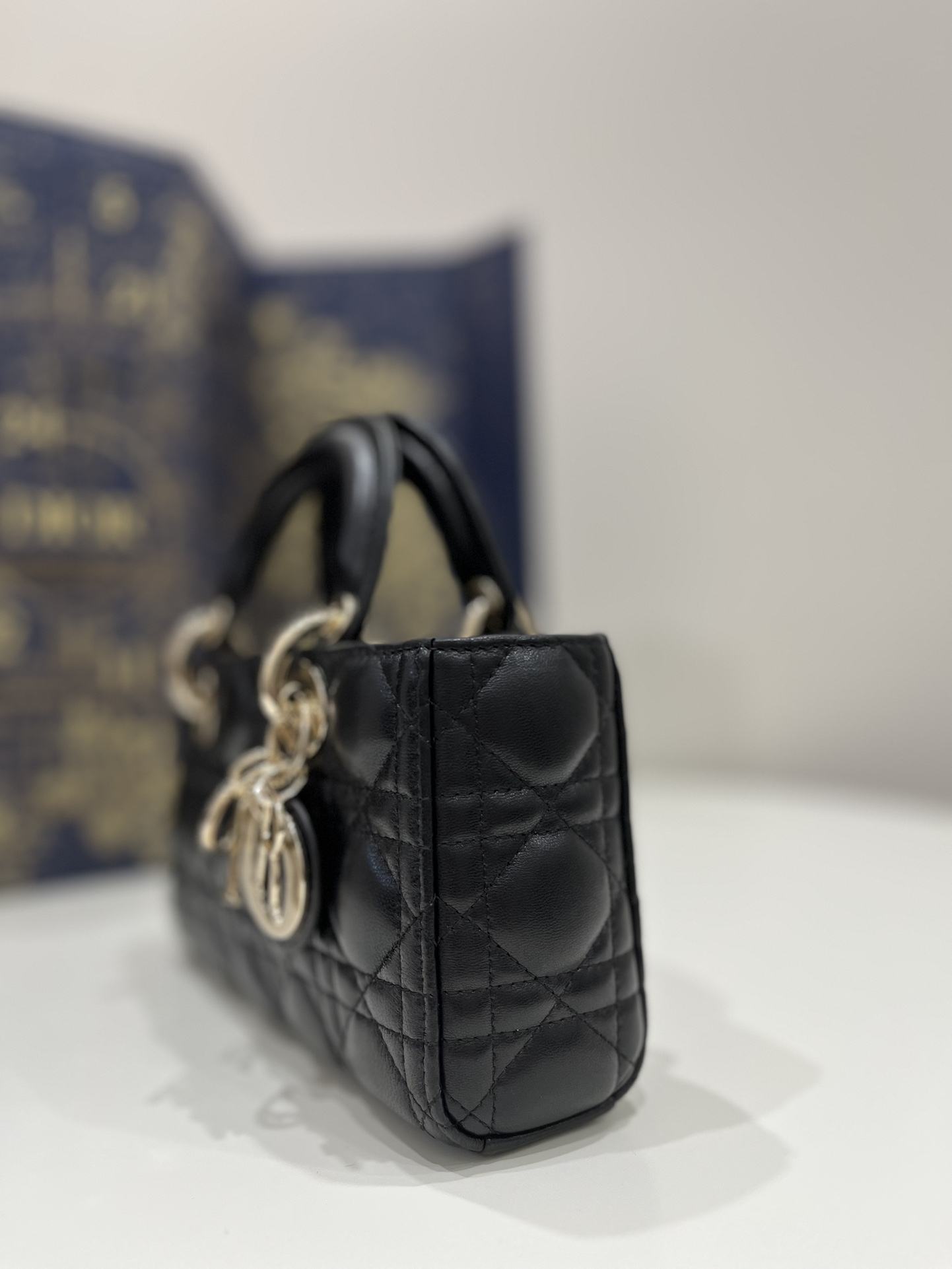 Black Small Size, D-joy Series, Bag with Two Shoulder Straps, Sheepskin, Size: 22*6*12cm  