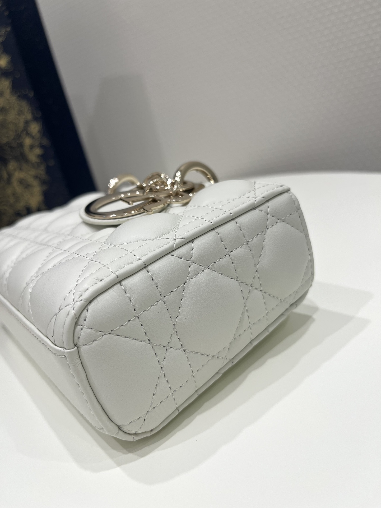 White Small Size, D-joy Series, Bag with Two Shoulder Straps, Sheepskin, Size: 22*6*12cm  