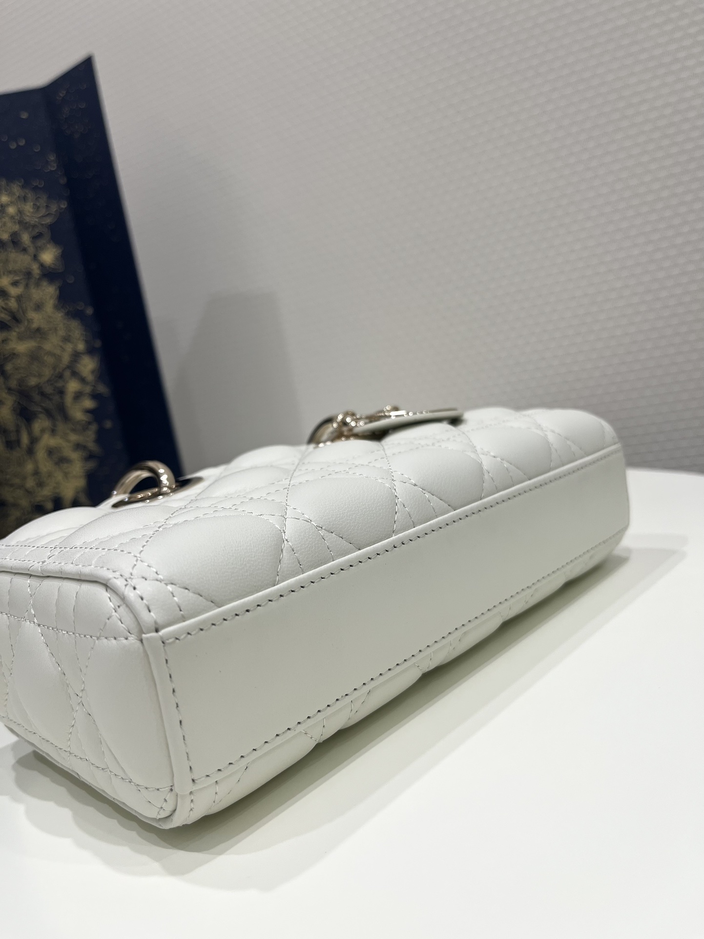 White Small Size, D-joy Series, Bag with Two Shoulder Straps, Sheepskin, Size: 22*6*12cm  