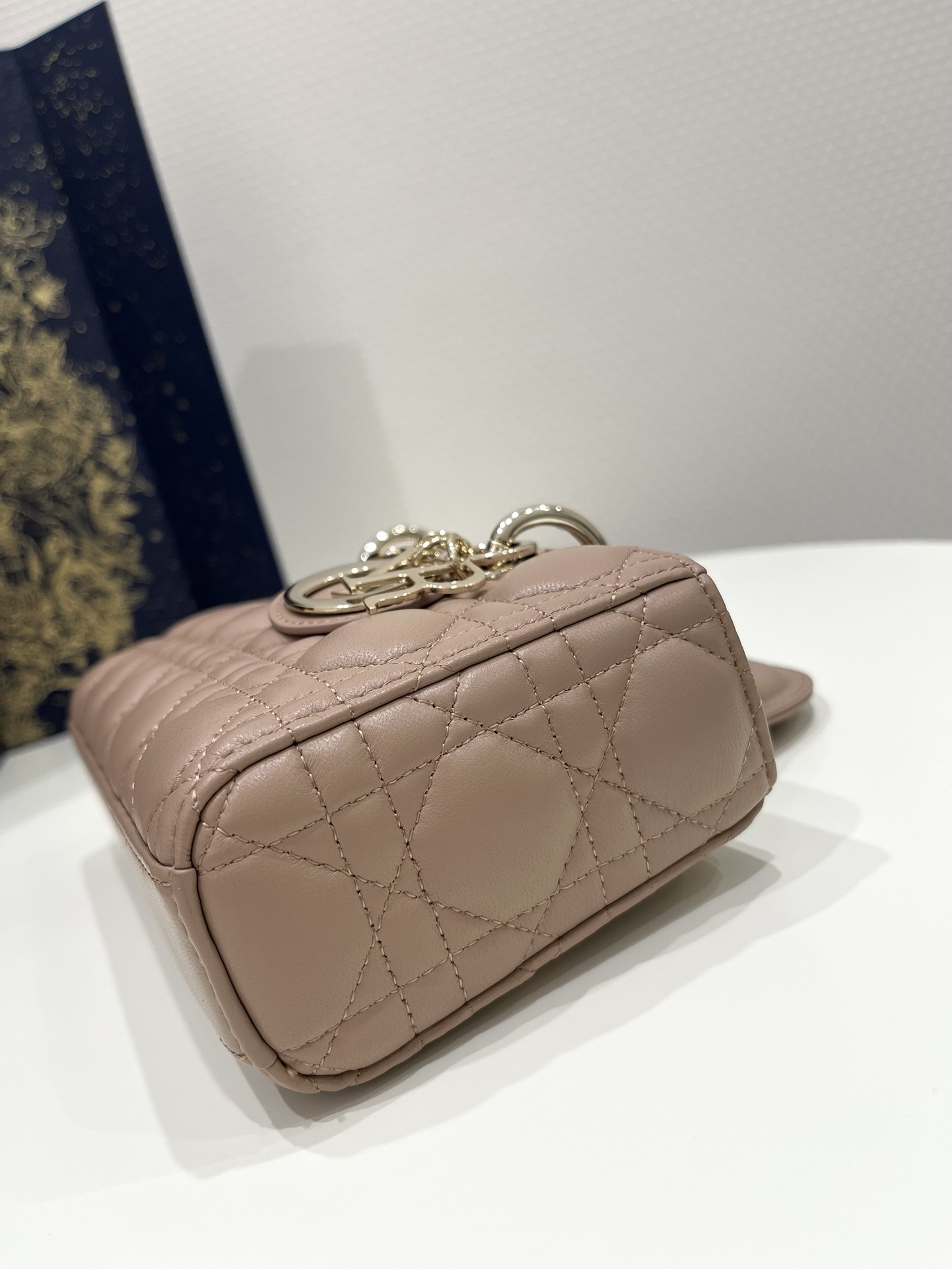 Taupe Pink Small Size, D-joy Series, Bag with Two Shoulder Straps, Sheepskin, Size: 22*6*12cm  