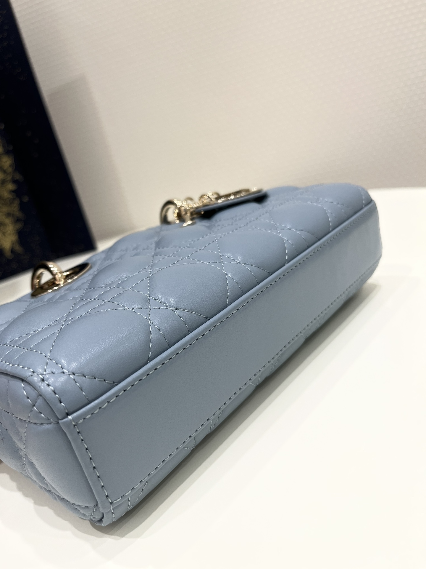 Haze Blue Small Size, D-joy Series, Bag with Two Shoulder Straps, Sheepskin, Size: 22*6*12cm  