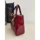 Four-grid Cherry Red, Lady Four-grid Lacquered Leather with Adjustable Leather Shoulder Strap, Size: 20*8*17cm  