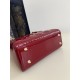 Four-grid Cherry Red, Lady Four-grid Lacquered Leather with Adjustable Leather Shoulder Strap, Size: 20*8*17cm  