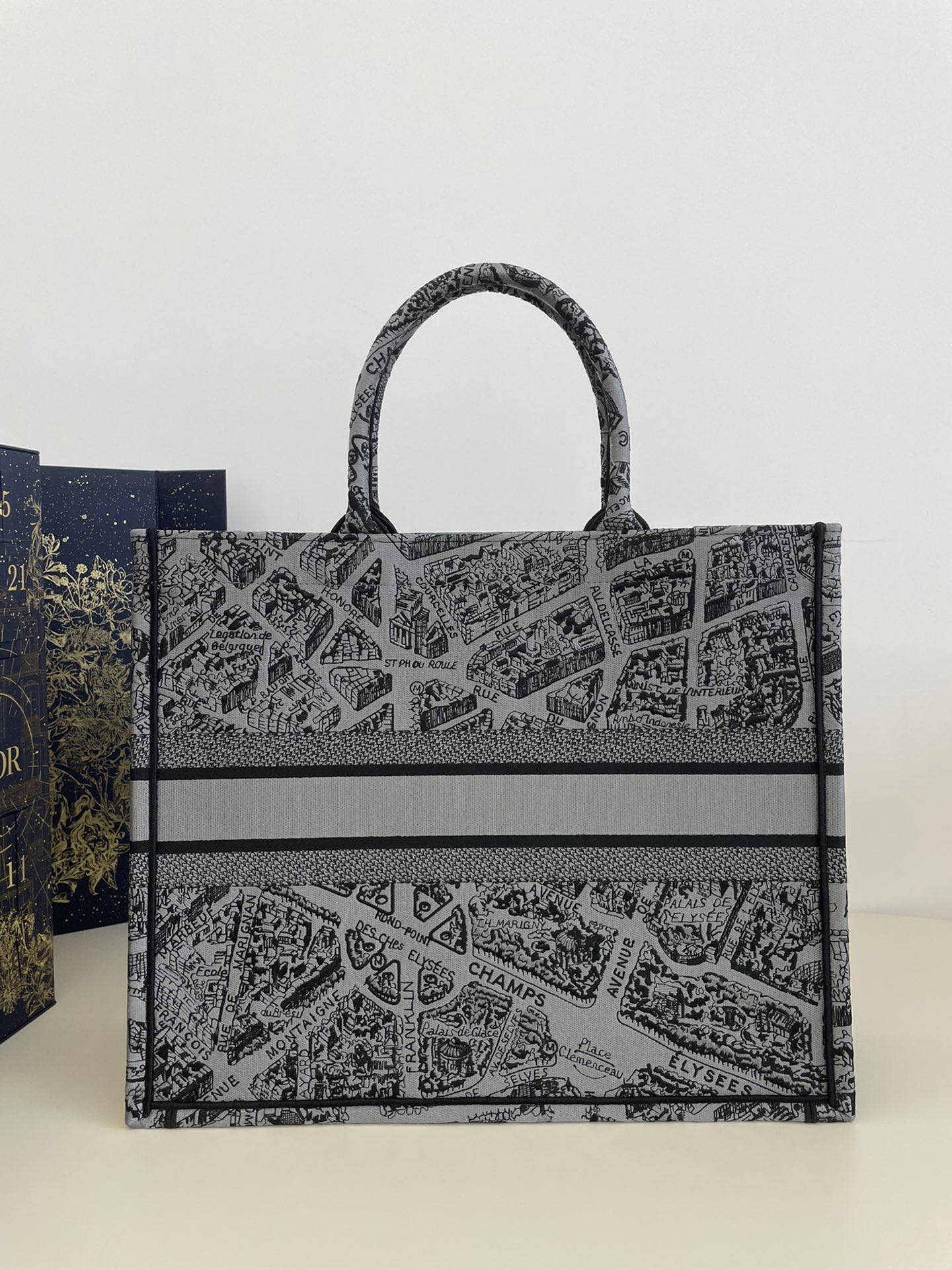 Large Grey Tote from Spring/Summer Collection with Romantic Paris Map Pattern, 42*18*35cm