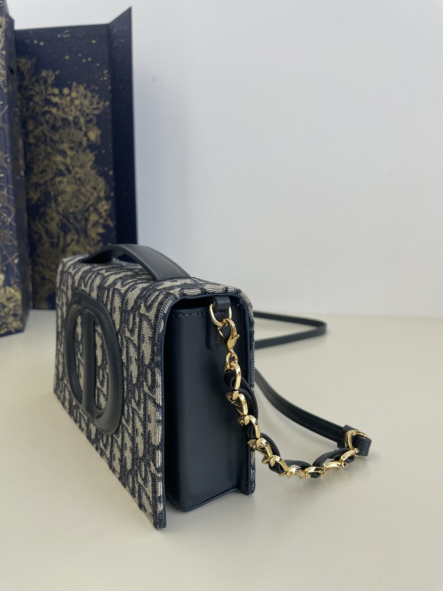 Signature Mini Chain Bag, Blue Oblique Monogram Fabric, Size: 21*5*11cm  