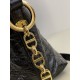 Hobo Star Chain Handbag Series, Lunchbox Bag, Black Wax Leather, Size: 28.5*10*14.5cm