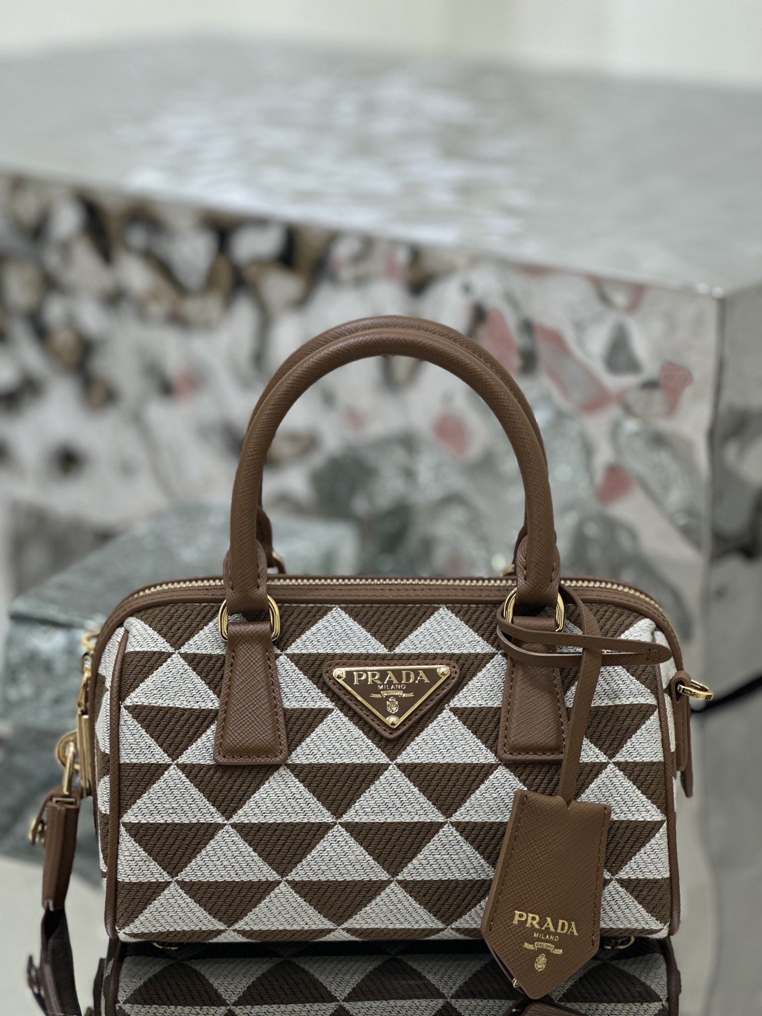 Embroidered Fabric Bag, Imported Saffiano Leather and Unique Embroidered Fabric, Style Number: 1BB846