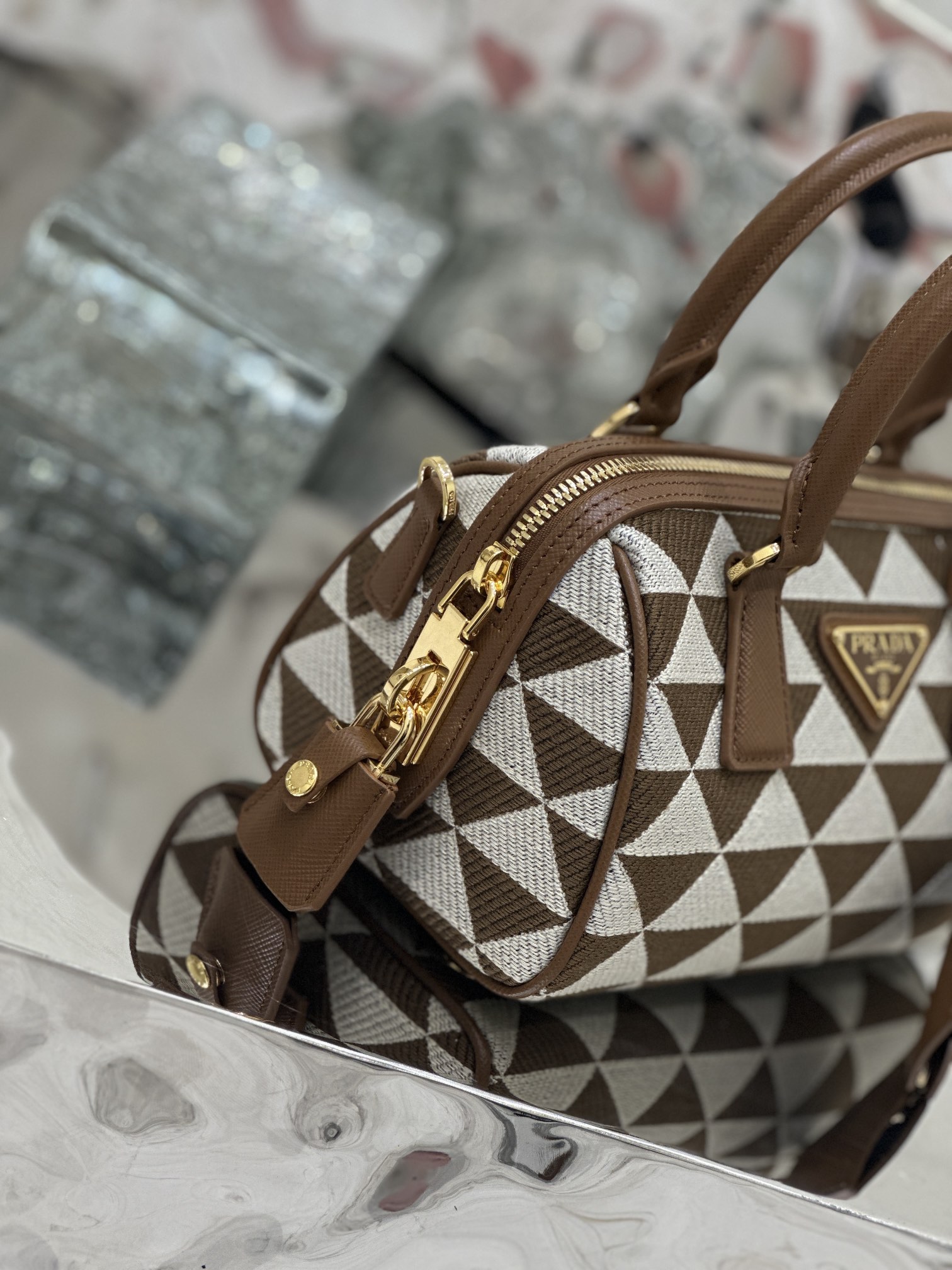 Embroidered Fabric Bag, Imported Saffiano Leather and Unique Embroidered Fabric, Style Number: 1BB846