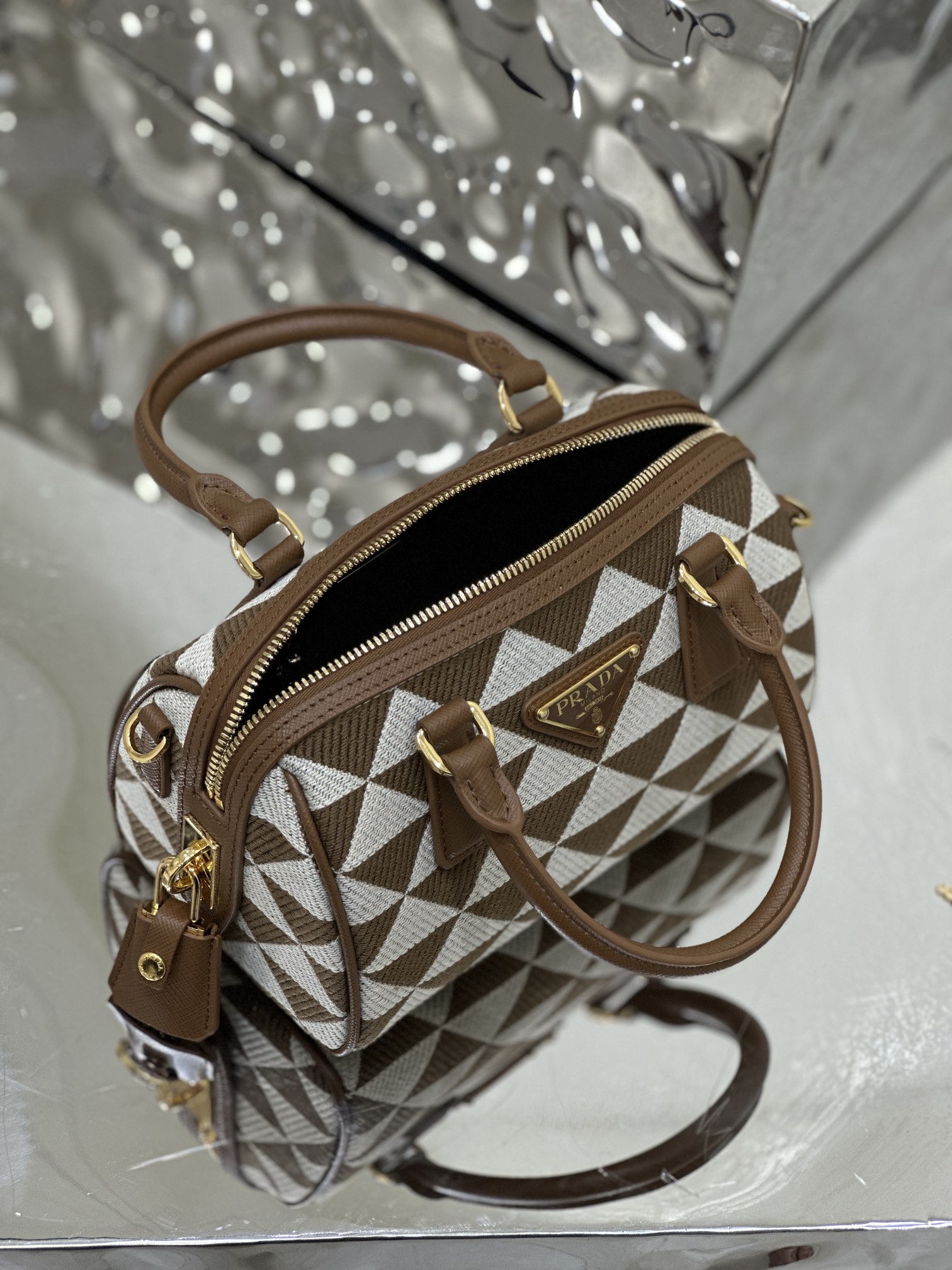 Embroidered Fabric Bag, Imported Saffiano Leather and Unique Embroidered Fabric, Style Number: 1BB846