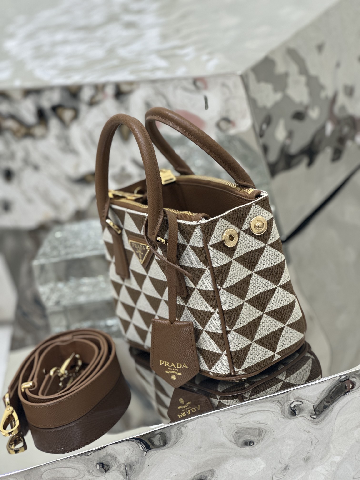 Embroidered Fabric Mini Killer Bag, Imported Saffiano Leather and Unique Embroidered Fabric, Style Number: 1BA906