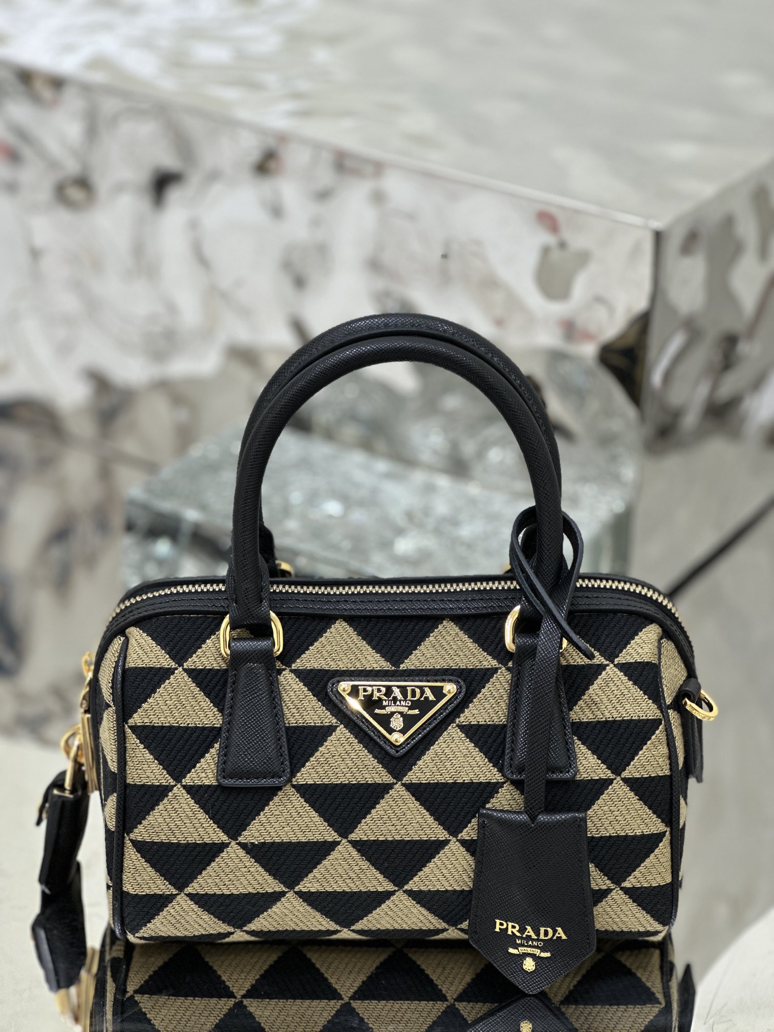 Embroidered Fabric Bag with Imported Saffiano Leather and Unique Embroidered Fabric, Style Number: 1BB846