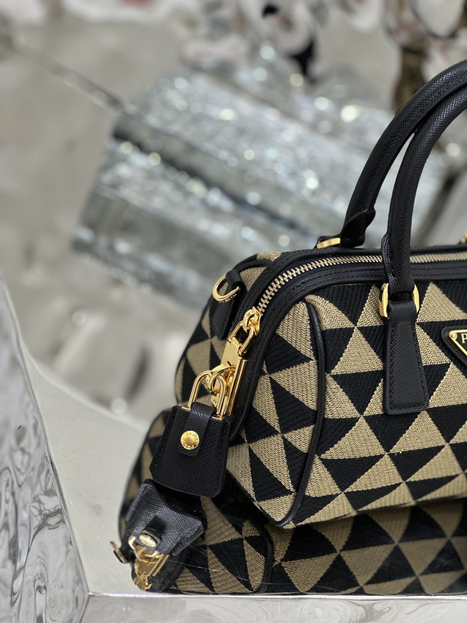 Embroidered Fabric Bag with Imported Saffiano Leather and Unique Embroidered Fabric, Style Number: 1BB846