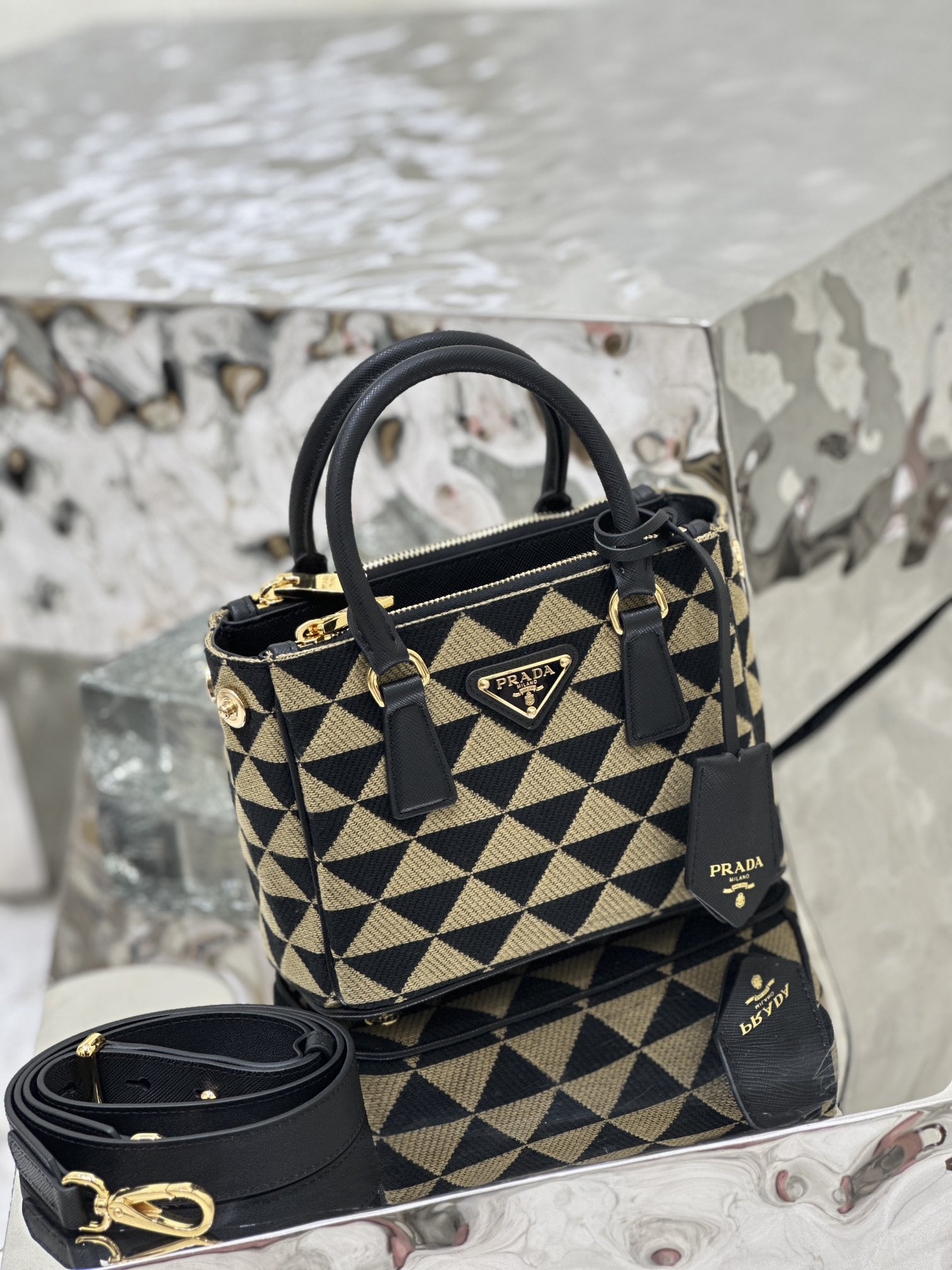 Embroidered Fabric Mini Killer Bag, Imported Saffiano Leather and Unique Embroidered Fabric, Style Number: 1BA906