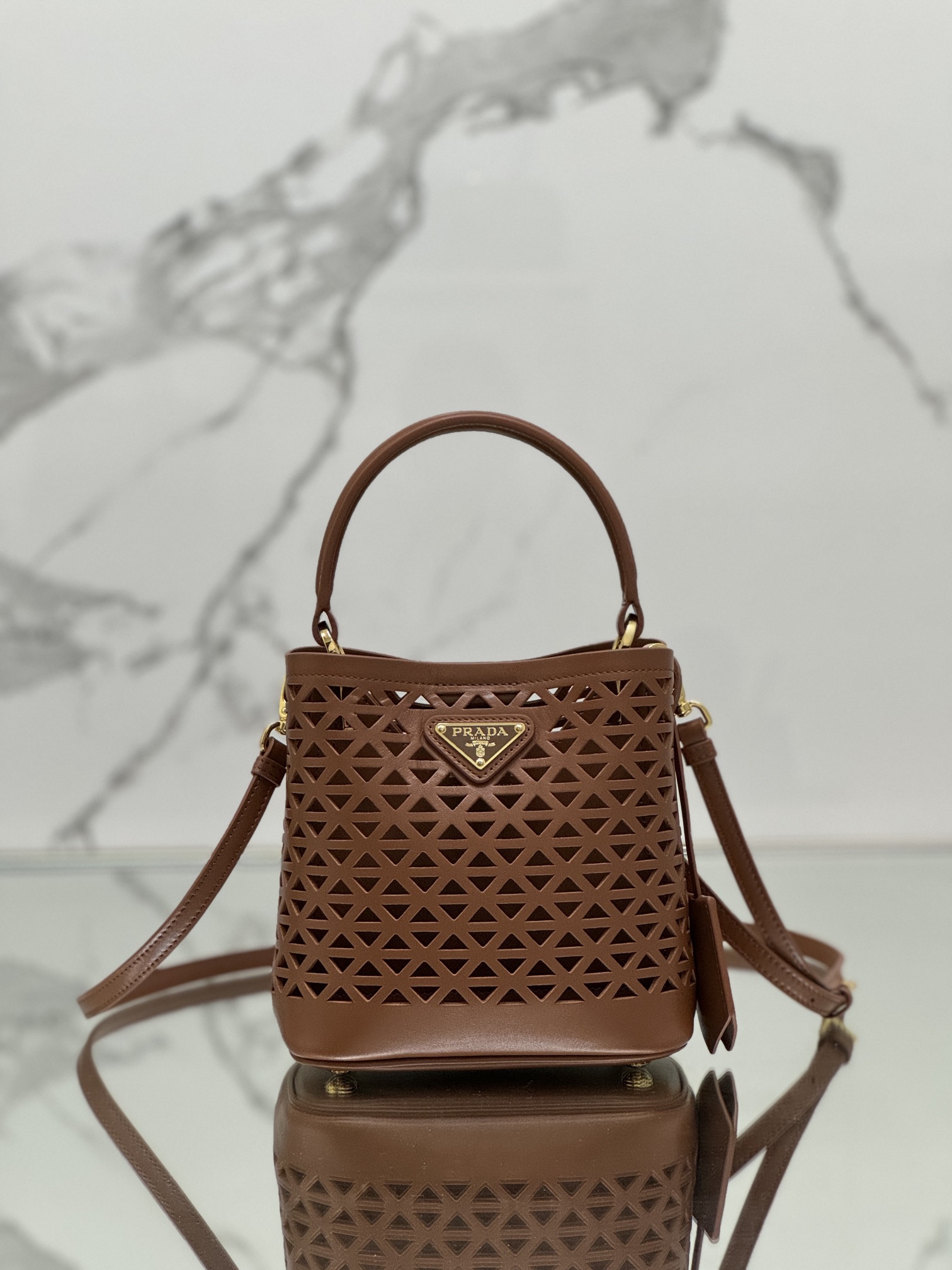 Hollow Barrel Bag "Elf" Saffiano Perforated Calfskin, Style No: 1BA217