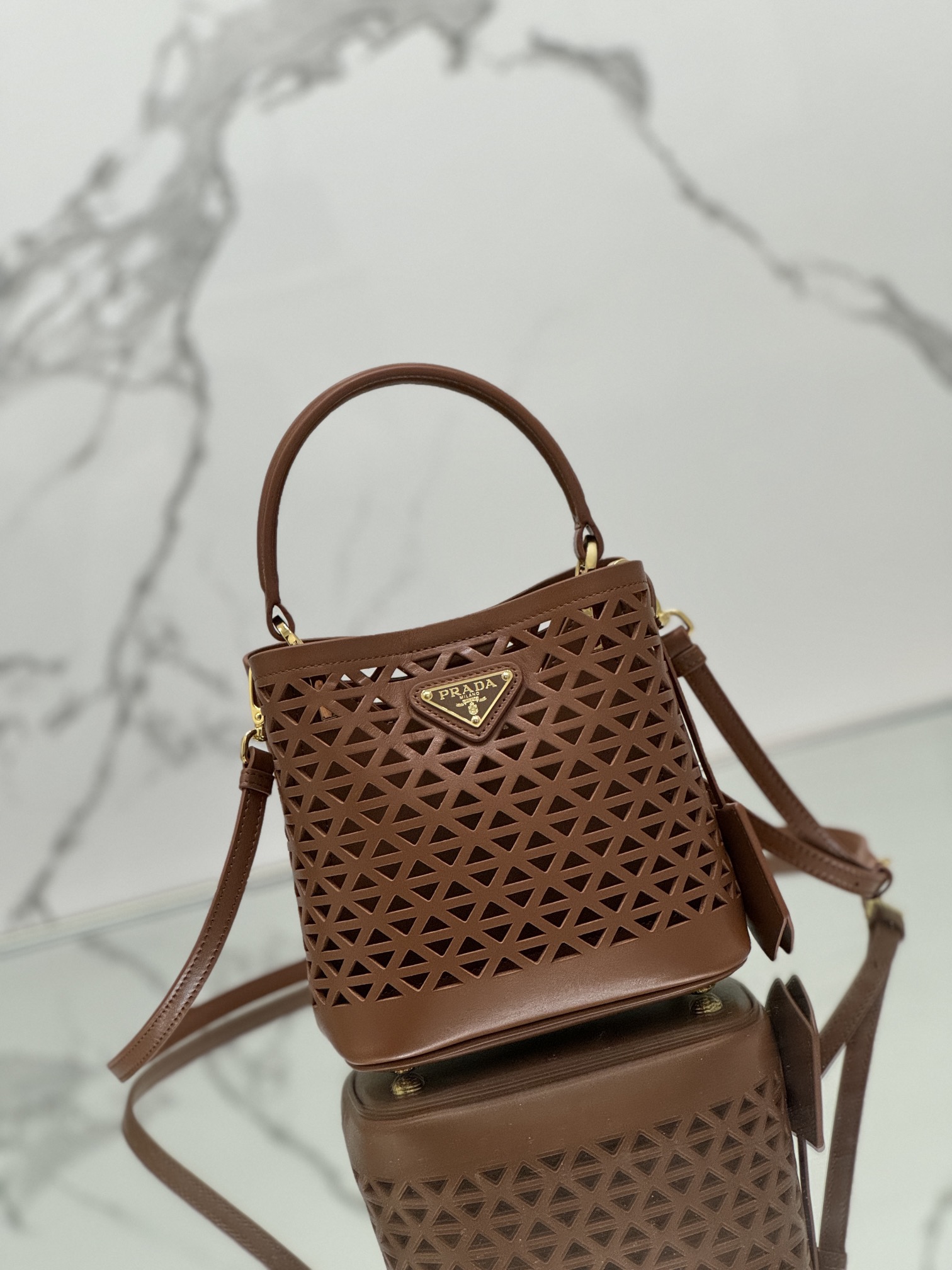 Hollow Barrel Bag "Elf" Saffiano Perforated Calfskin, Style No: 1BA217