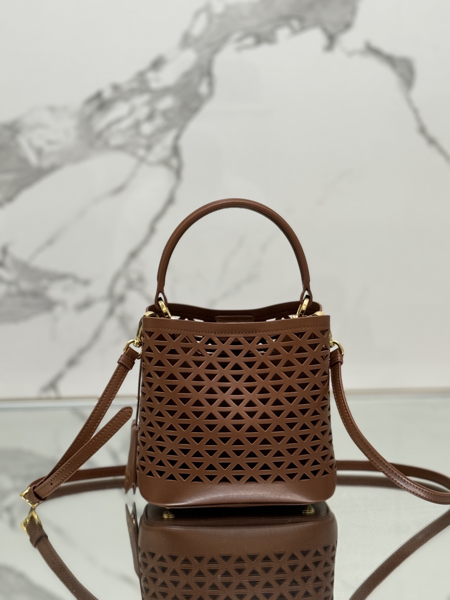 Hollow Barrel Bag "Elf" Saffiano Perforated Calfskin, Style No: 1BA217