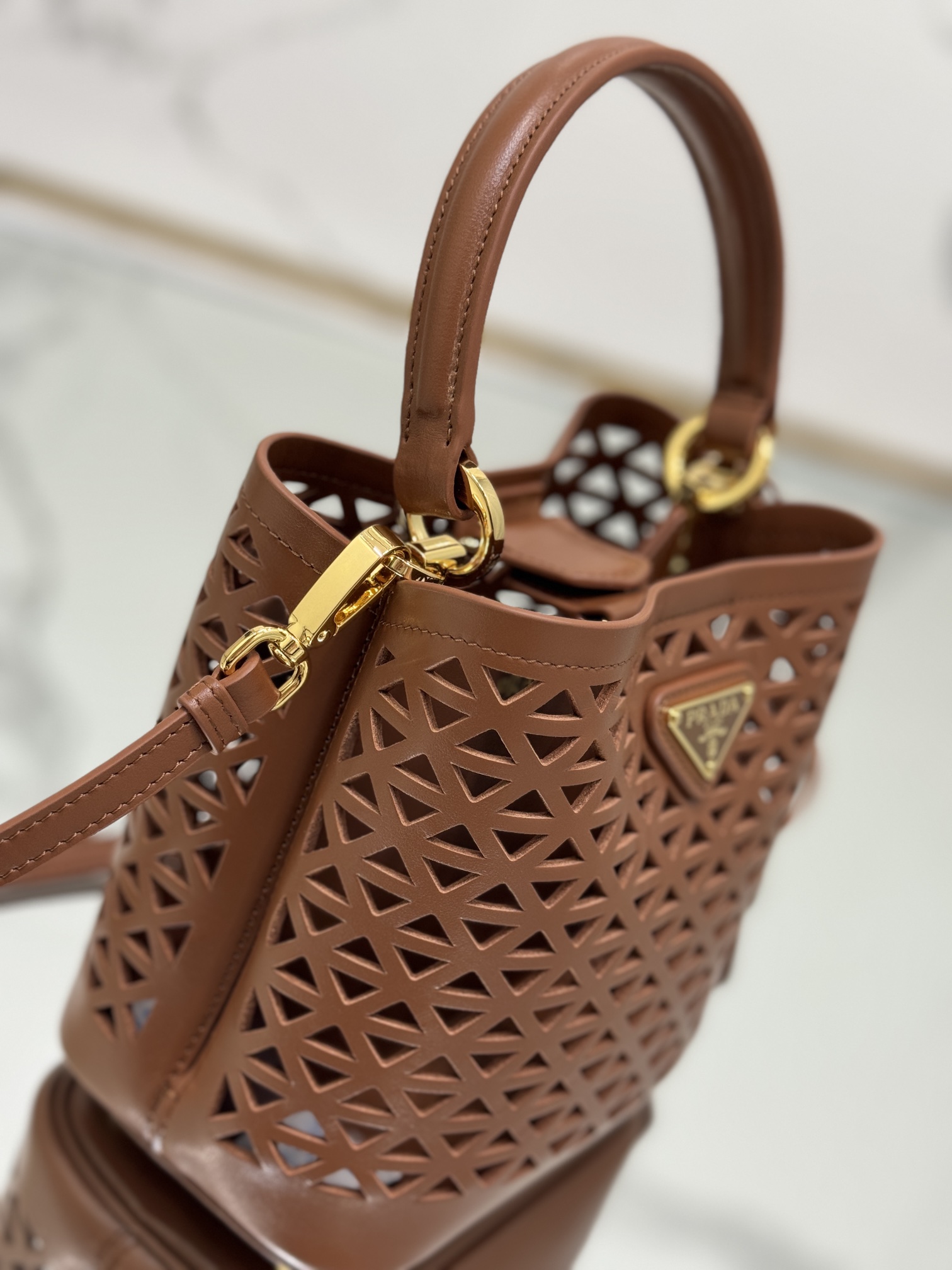 Hollow Barrel Bag "Elf" Saffiano Perforated Calfskin, Style No: 1BA217