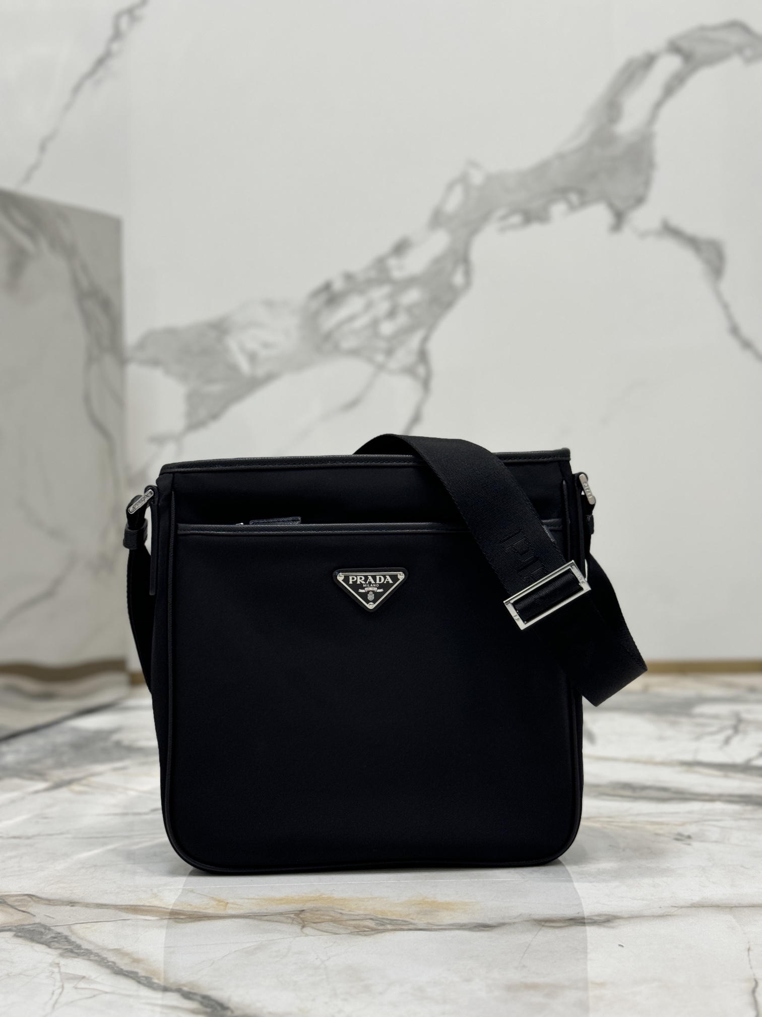 Men's Single Shoulder Bag Made with Saffiano Leather and Re-Nylon Recycled Nylon, Style No: 2VD799