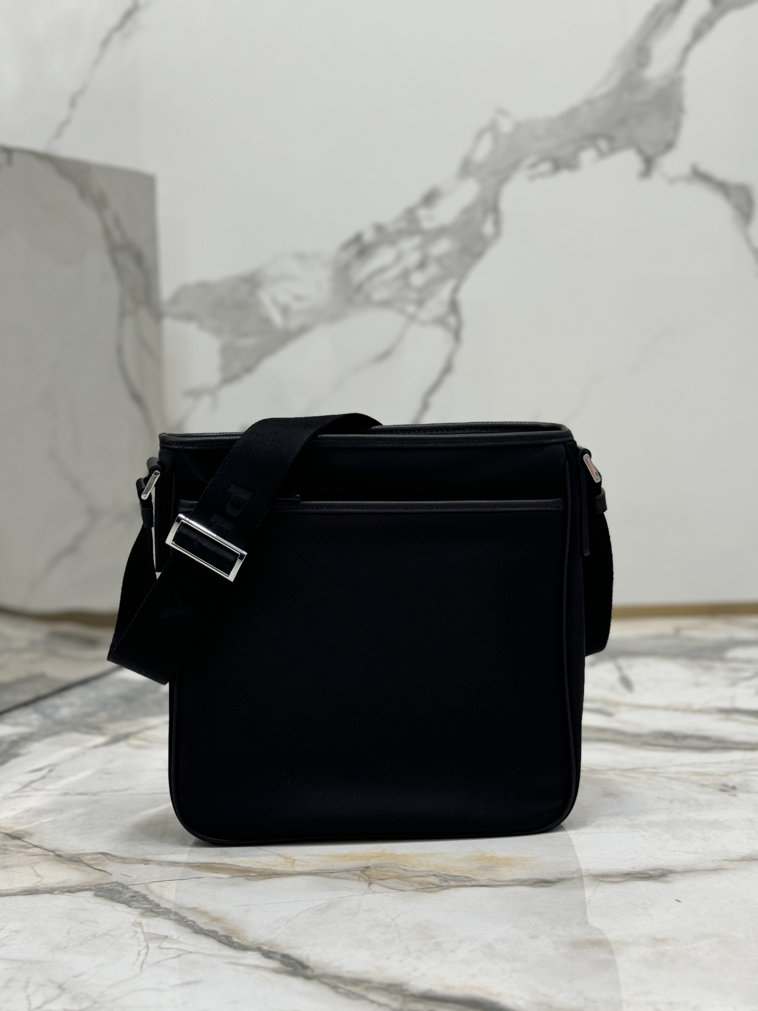 Men's Single Shoulder Bag Made with Saffiano Leather and Re-Nylon Recycled Nylon, Style No: 2VD799