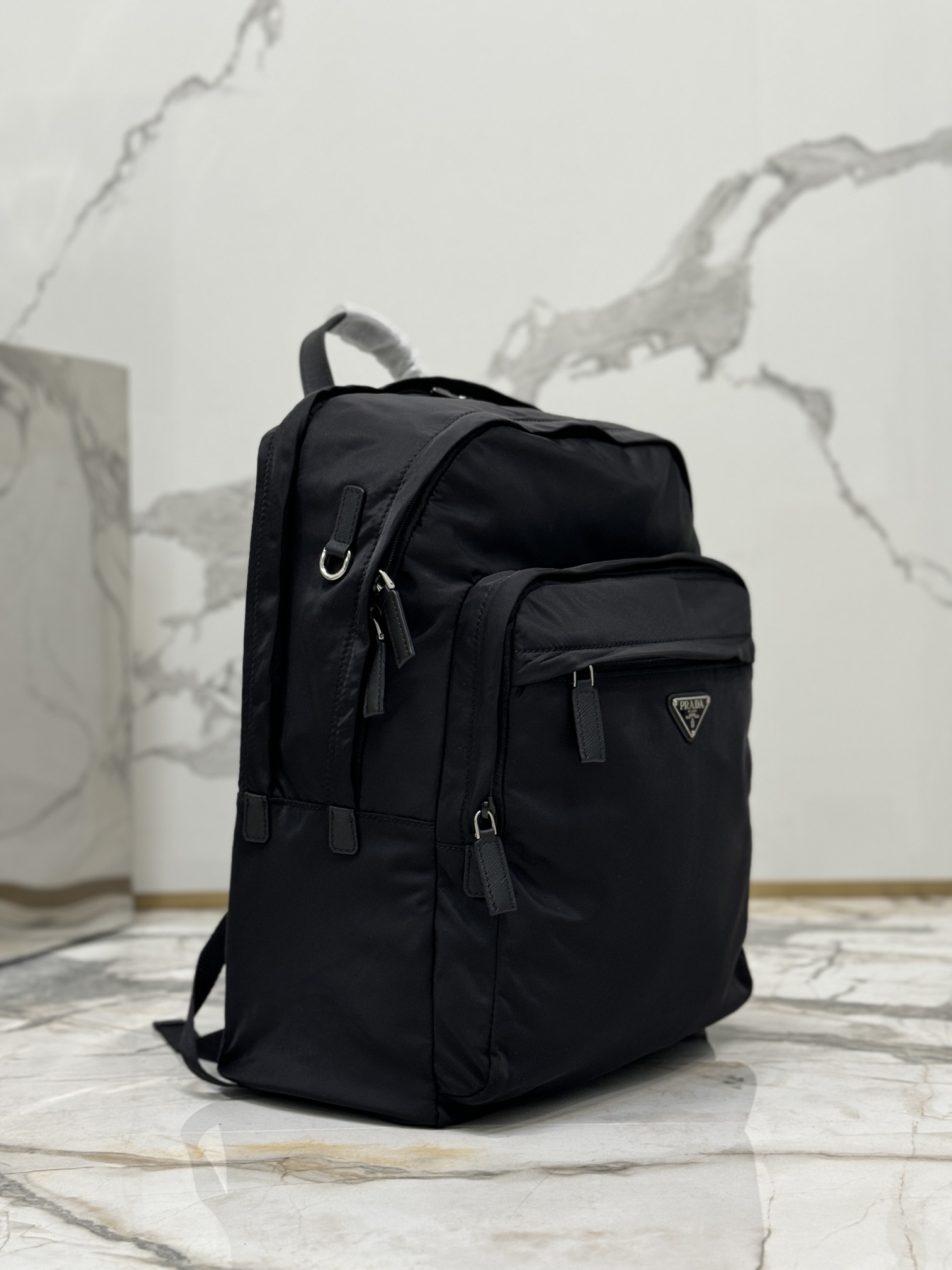 Classic Backpack Made with Imported Nylon Fabric and Cross-Grain Cowhide Leather Combination