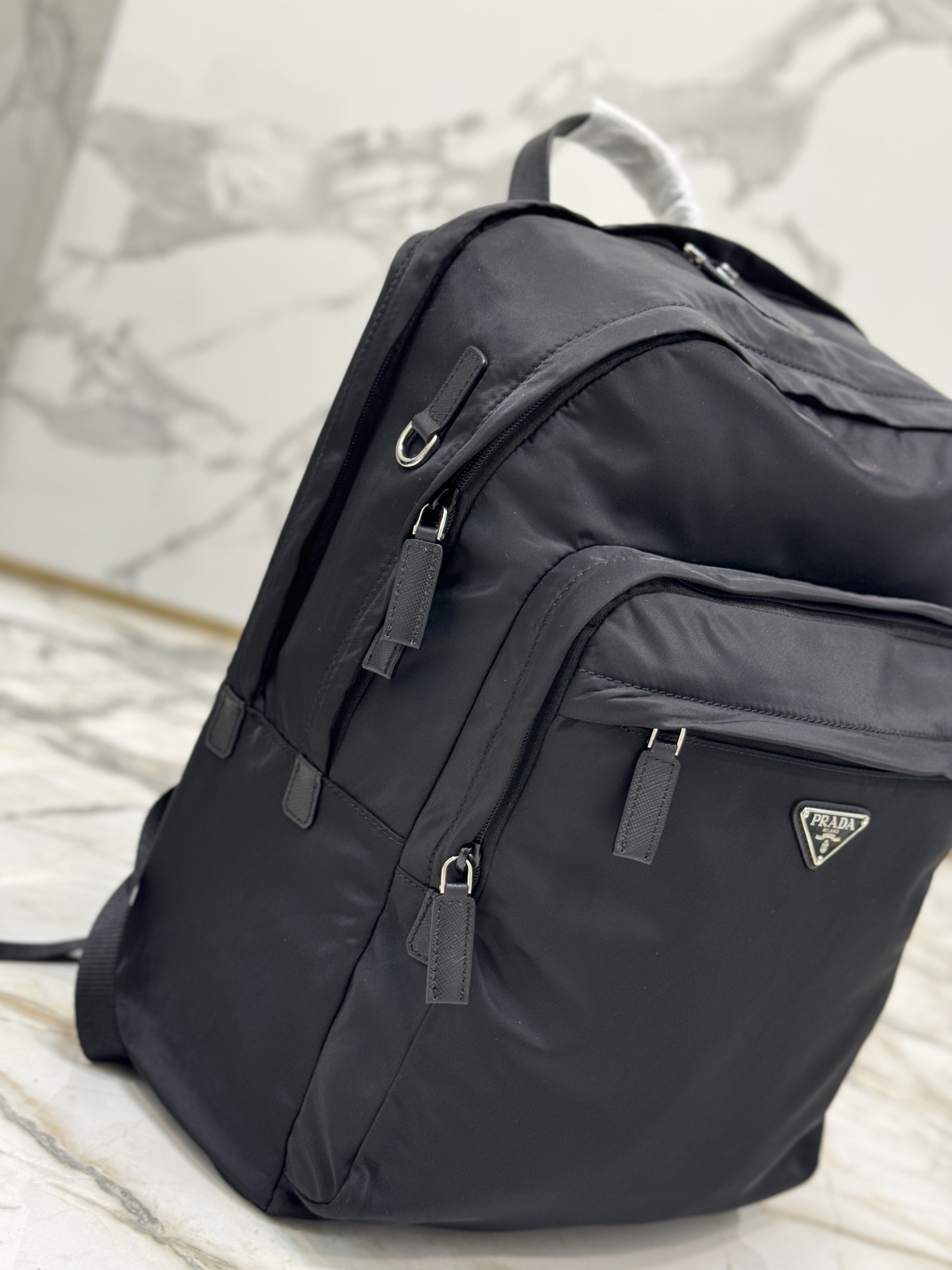 Classic Backpack Made with Imported Nylon Fabric and Cross-Grain Cowhide Leather Combination