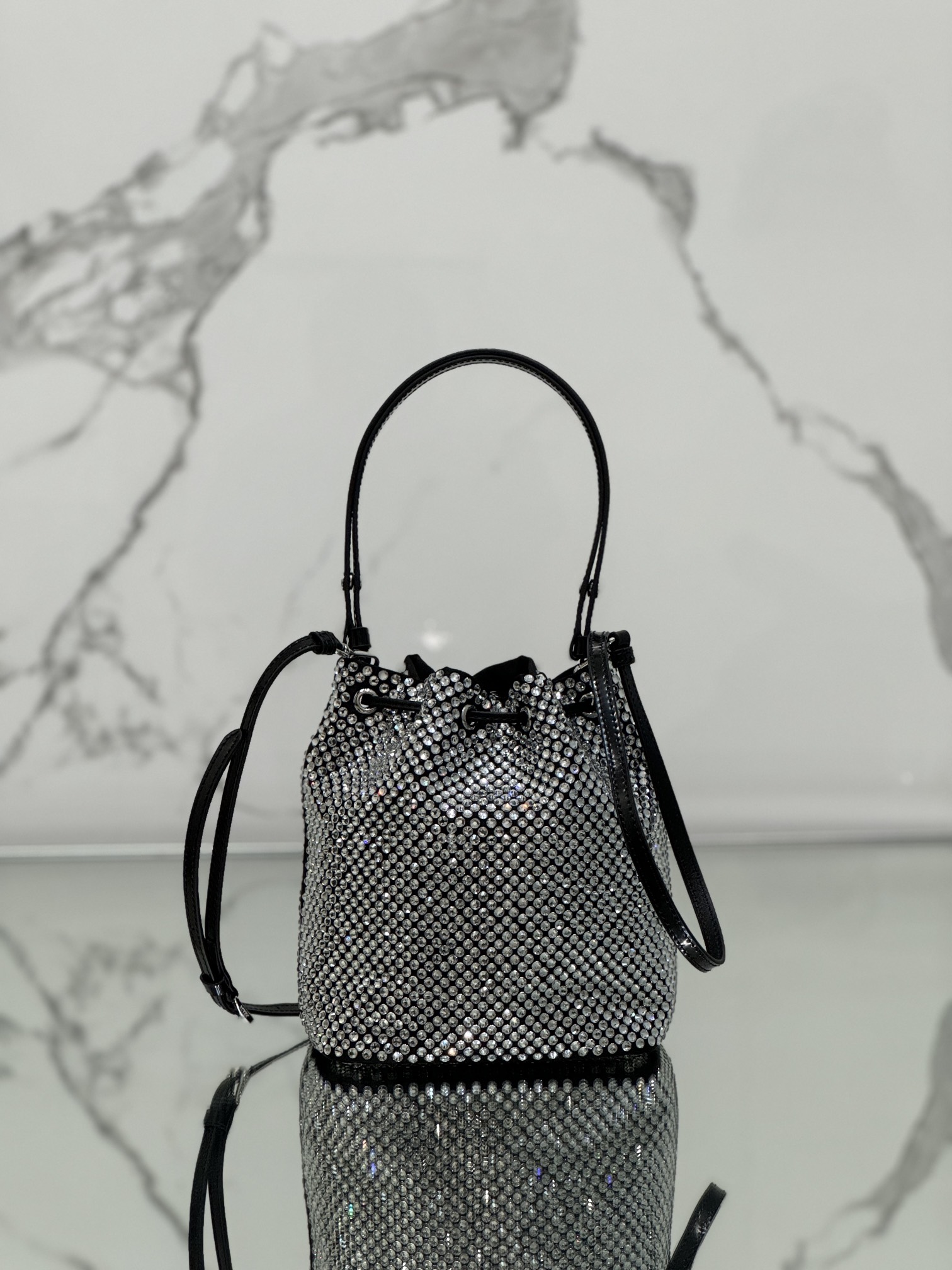 Crystal Bucket Bag Made of Crystal and Satin Materials, Style No: 1BE067